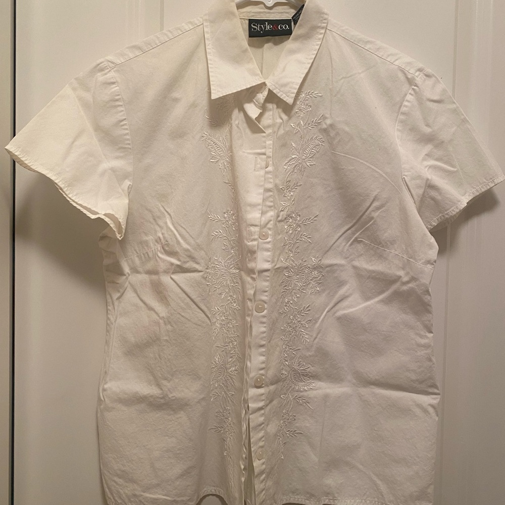 Style & Co. White Casual Button Down Shirt